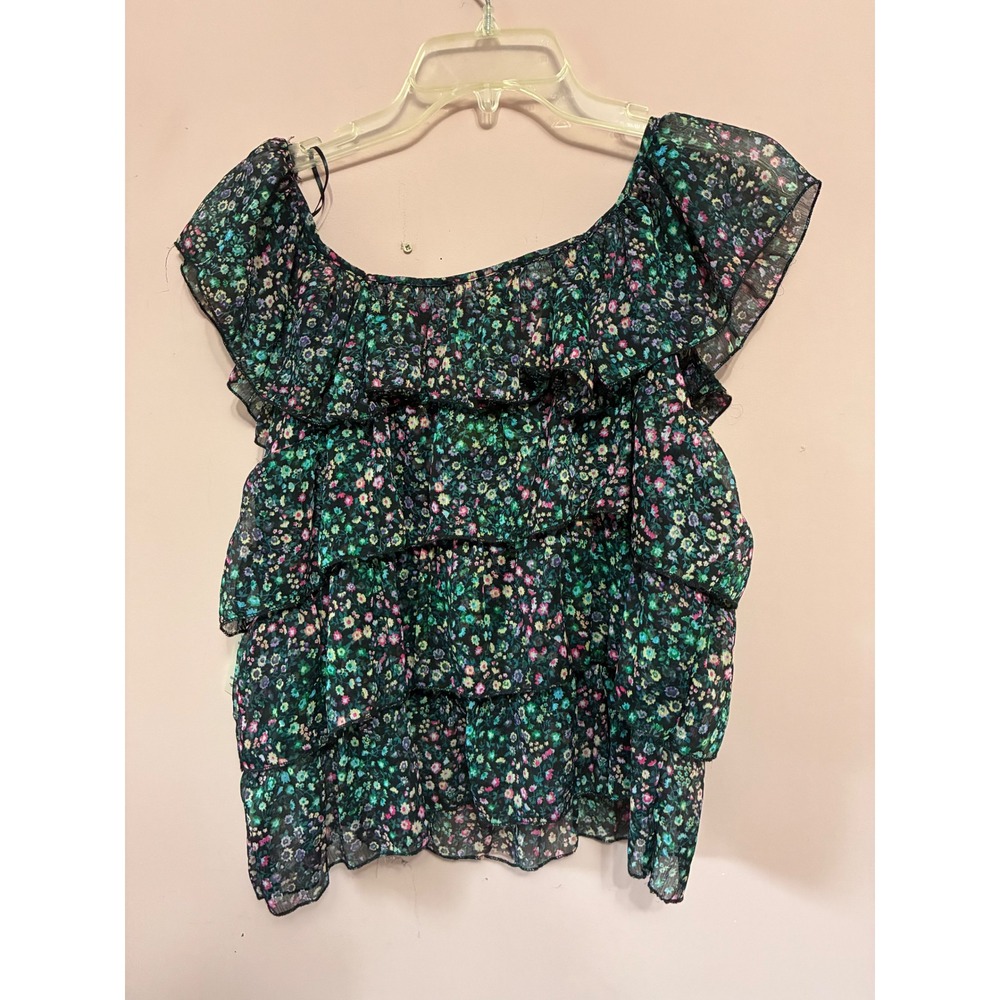 Tramp Floral Tiered Ruffle Top Womens Medium y2k Chiffon Boho Blouse NWT